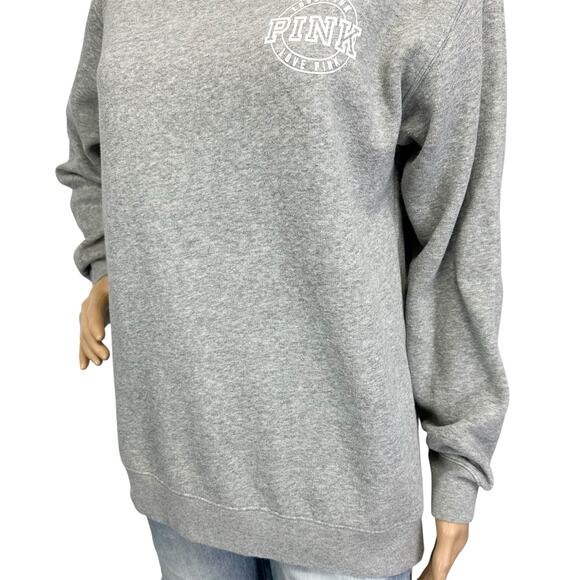 Pink Victoria's Secret Campus Crew Sweatshirt Gray Fleece Lined Size XS - Picture 8 of 10